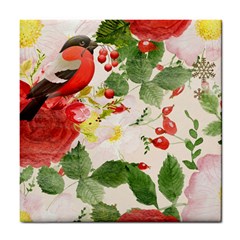 Christmas Bird Floral Berry Tile Coasters