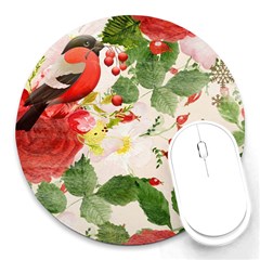 Christmas Bird Floral Berry Round Mousepads by Pakrebo