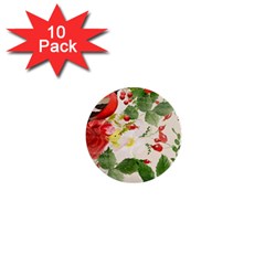 Christmas Bird Floral Berry 1  Mini Buttons (10 Pack)  by Pakrebo