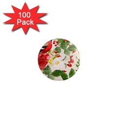 Christmas Bird Floral Berry 1  Mini Magnets (100 Pack)  by Pakrebo