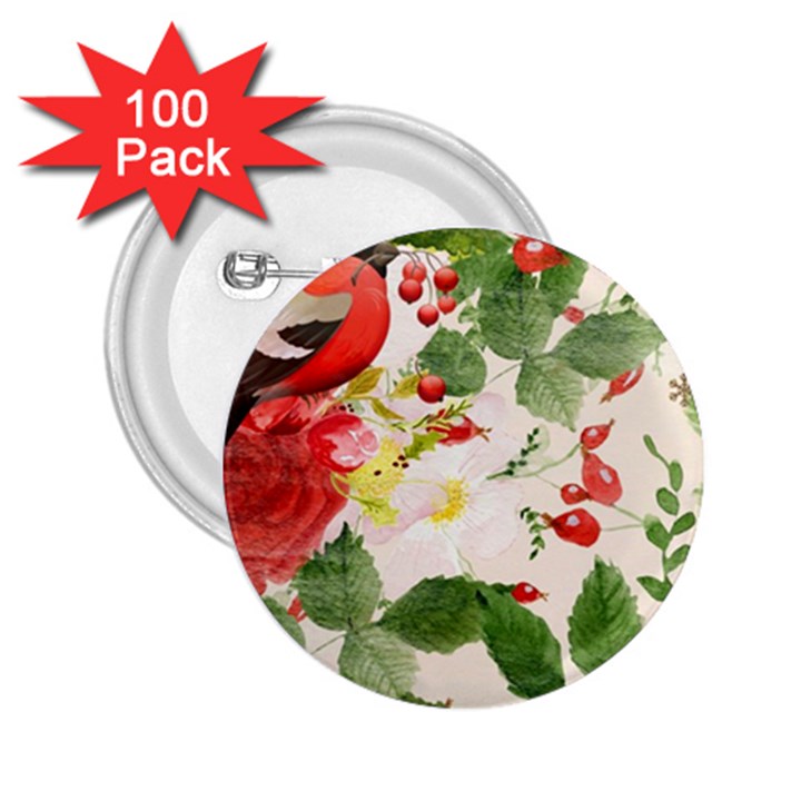 Christmas Bird Floral Berry 2.25  Buttons (100 pack) 