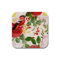 Christmas Bird Floral Berry Rubber Square Coaster (4 Pack)  by Pakrebo