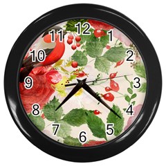 Christmas Bird Floral Berry Wall Clock (black) by Pakrebo