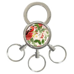 Christmas Bird Floral Berry 3-ring Key Chains by Pakrebo