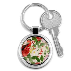 Christmas Bird Floral Berry Key Chains (round)  by Pakrebo