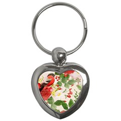 Christmas Bird Floral Berry Key Chains (heart)  by Pakrebo