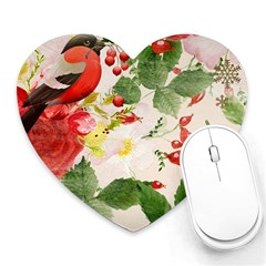 Christmas Bird Floral Berry Heart Mousepads by Pakrebo