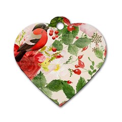 Christmas Bird Floral Berry Dog Tag Heart (one Side) by Pakrebo