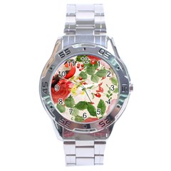 Christmas Bird Floral Berry Stainless Steel Analogue Watch