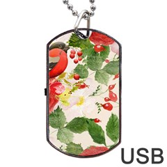 Christmas Bird Floral Berry Dog Tag Usb Flash (one Side) by Pakrebo