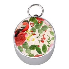 Christmas Bird Floral Berry Mini Silver Compasses