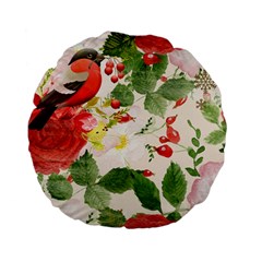 Christmas Bird Floral Berry Standard 15  Premium Flano Round Cushions by Pakrebo