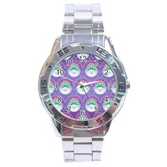 Background Floral Pattern Purple Stainless Steel Analogue Watch by Pakrebo