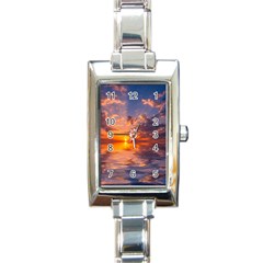 Sunset Dawn Sea Sun Nature Rectangle Italian Charm Watch by Pakrebo