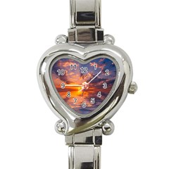 Sunset Dawn Sea Sun Nature Heart Italian Charm Watch by Pakrebo