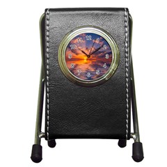 Sunset Dawn Sea Sun Nature Pen Holder Desk Clock by Pakrebo