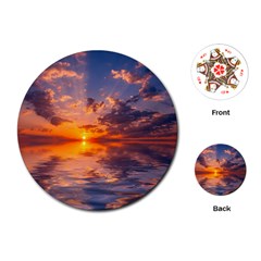 Sunset Dawn Sea Sun Nature Playing Cards (round) by Pakrebo