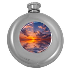 Sunset Dawn Sea Sun Nature Round Hip Flask (5 Oz) by Pakrebo