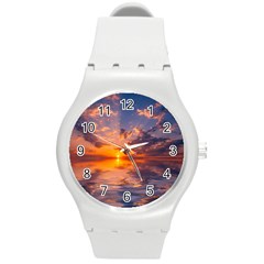 Sunset Dawn Sea Sun Nature Round Plastic Sport Watch (m) by Pakrebo