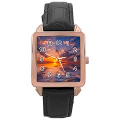 Sunset Dawn Sea Sun Nature Rose Gold Leather Watch  by Pakrebo