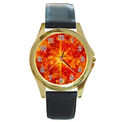 Christmas Star Snow Snowfall Round Gold Metal Watch by Pakrebo