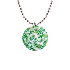 Leaves Green Pattern Nature Plant 1  Button Necklace by Pakrebo