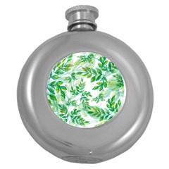 Leaves Green Pattern Nature Plant Round Hip Flask (5 Oz) by Pakrebo