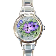 Flowers Vector Illustration Figure Round Italian Charm Watch by Pakrebo