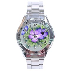 Flowers Vector Illustration Figure Stainless Steel Analogue Watch by Pakrebo