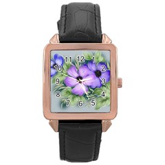 Flowers Vector Illustration Figure Rose Gold Leather Watch 