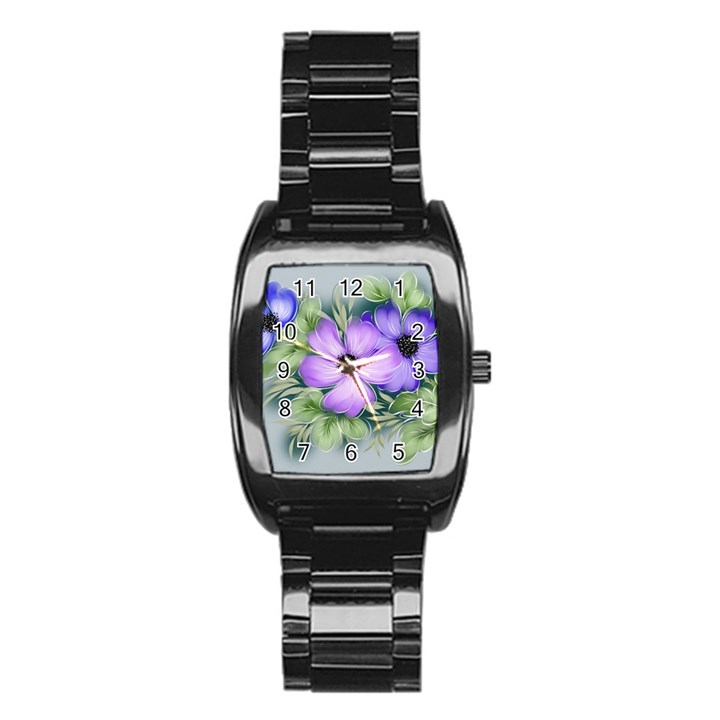 Flowers Vector Illustration Figure Stainless Steel Barrel Watch