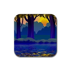 Illustration Vector Forest Nature Rubber Coaster (square)  by Pakrebo