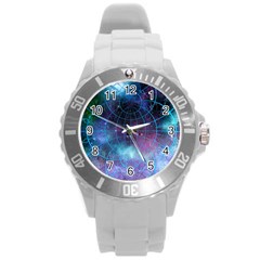 Network Earth Block Chain Globe Round Plastic Sport Watch (L)