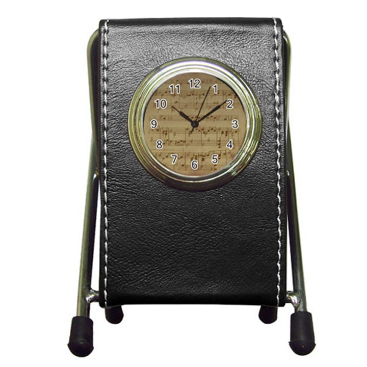 Vintage Sheet Music Background Pen Holder Desk Clock