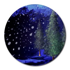 Winter Wonderland Night Snow Round Mousepads by Pakrebo