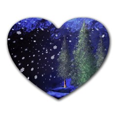 Winter Wonderland Night Snow Heart Mousepads by Pakrebo