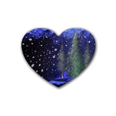 Winter Wonderland Night Snow Heart Coaster (4 Pack)  by Pakrebo