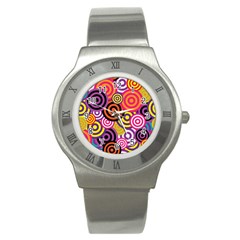 Abstract Circles Background Retro Stainless Steel Watch by Pakrebo