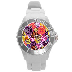 Abstract Circles Background Retro Round Plastic Sport Watch (l) by Pakrebo