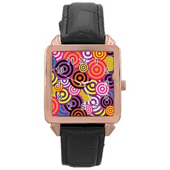 Abstract Circles Background Retro Rose Gold Leather Watch  by Pakrebo