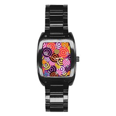 Abstract Circles Background Retro Stainless Steel Barrel Watch