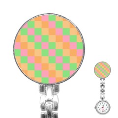 Checkerboard Pastel Squares Stainless Steel Nurses Watch by Pakrebo