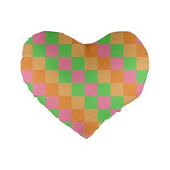 Checkerboard Pastel Squares Standard 16  Premium Flano Heart Shape Cushions