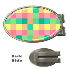 Checkerboard Pastel Squares Money Clips (oval)  by Pakrebo