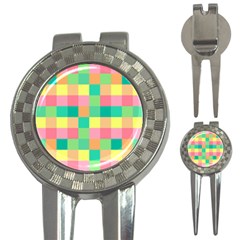 Checkerboard Pastel Squares 3-in-1 Golf Divots by Pakrebo