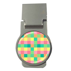 Checkerboard Pastel Squares Money Clips (round)  by Pakrebo