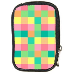 Checkerboard Pastel Squares Compact Camera Leather Case by Pakrebo