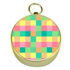 Checkerboard Pastel Squares Gold Compasses by Pakrebo