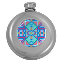 Checkerboard Squares Abstract Round Hip Flask (5 Oz) by Pakrebo