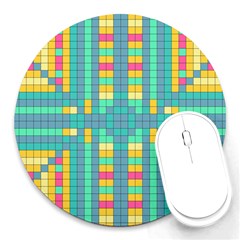 Checkerboard Squares Abstract Round Mousepads by Pakrebo